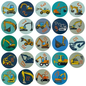 24 Adventskalender Sticker Zahlen Aufkleber mit Bagger für Weihnachten Basteln - Bild 1 von 1