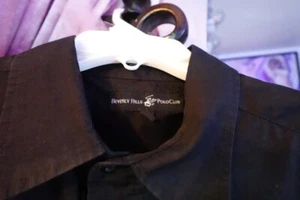 Men's Beverly hills Polo Club Large Black Cotton Long Sleeve Dress Shirt - Picture 1 of 5
