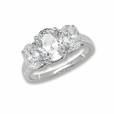 Sterling Silver Three Stone Ring Oval Trilogy Engagement 925 Hallmark Size L - T - Image 1 of 3