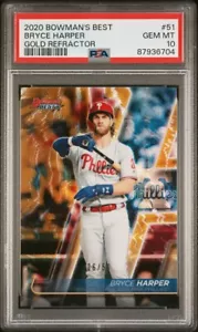 Bowmans Best Bryce Harper Gold Refractor 2020/50 PSA 10 gemas ¡Como nuevo! #51, *POP 1* - Imagen 1 de 2