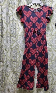 Picapino Girls Pant Romper Navy And Red Floral Size 7 - Picture 1 of 3
