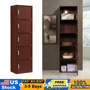 5 DOOR KITCHEN PANTRY STORAGE CABINET Tall Cupboard Organizer Shelves Mahogany - Picture 1 of 7