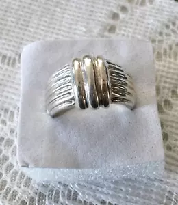 Rippled edge dinner ring sterling silver size 8 smooth 14mm wide - Picture 1 of 3