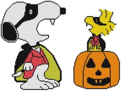 CROSS STITCH+ CRAFT PATTERN Snoopy Woodstock Vampires Halloween Pumpkin Dracula - Image 1 of 4