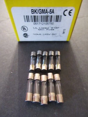 Ten (10) Buss GMA-5A GMA 5A BUSSMANN FUSES 5A 125V 5 x 20mm FAST BLOW NEW NOS - Image 1 of 4