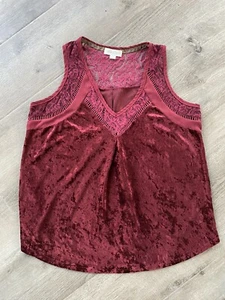 Junior's Taylor & Sage Cranberry Dark Red Crushed Velvet Flowy Tank-XL - Picture 1 of 5