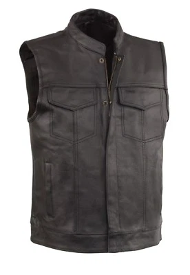 Event Leather ELM3910 Men's SOA Black Leather Snap/Zip Front Biker Club Vest - Image 1 of 3