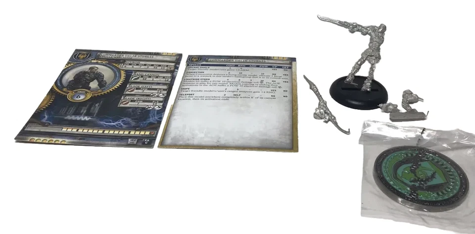 Warmachine Kickstarter ‘Sturgis the Corrupted’ 2 Cards & Cryx Miniatures/Holder - Image 1 of 4