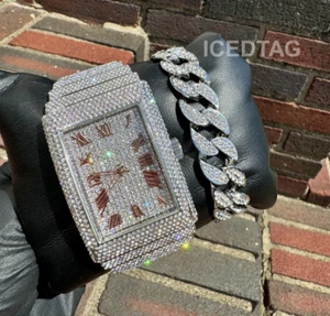 Mens Full Iced Bling Out Luxury Silver Simulated Diamond Heavy Watch, Barcelet - Picture 1 of 6