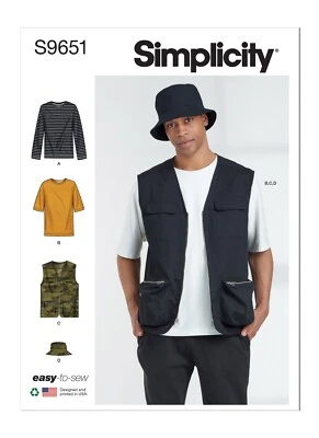 SIMPLICITY 9651 MENS KNIT TOP VEST HAT  Sewing Pattern Sizes  34-42 & 44-52 EASY - Image 1 of 4