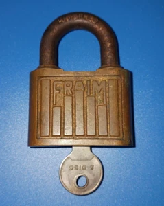 Vintage Fraim Brass Lock with Key Old Tumbler Lock Works Antique Patina 2.75" - Picture 1 of 5