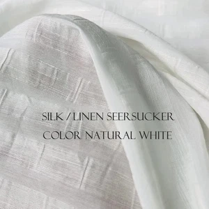 55'' Wide Striped Silk Linen Material Crepe Ivory White Silk Flax Fabric Wedding - Picture 1 of 6