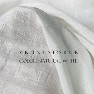 55'' Wide Striped Silk Linen Material Crepe Ivory White Silk Flax Fabric Wedding - Image 1 of 4