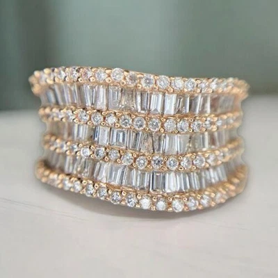 Anillo banda de cóctel de diamantes redondos corte baguette de diseñador Effy de oro rosa de 14 k Foto 1 de 4