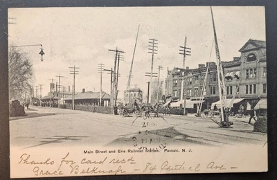 Passaic New Jersey Main St & Erie RR Station Postcard 1907 - Image 1 of 2