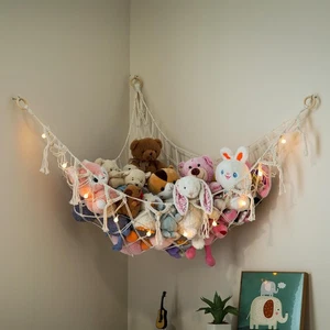 Hamaca de macramé de almacenamiento de animales de peluche con luces de cadena - Grande, paquete de 2 - Boho... - Imagen 1 de 7