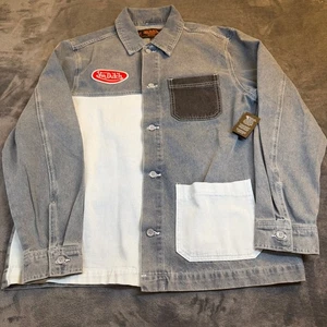Von Dutch Denim Jean Jacket Colorblock Patch Logo Button Up Mens Large NWT - Picture 1 of 12