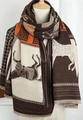 Ladies Top Quality unique Double Sided horse Pattern Scarf Wool  Shawl Warm - Image 1 of 4