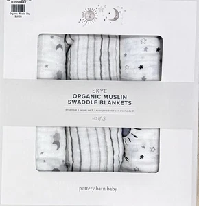 Pottery Barn Kids Organic Cotton Skye Muslin Swaddle Blanket Set Celestial Moon - Picture 1 of 2