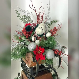 Christmas Centerpiece Holiday Bear Sleigh Tabletop Decoration Floral Decor LARGE - Picture 1 of 9