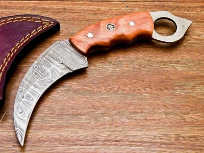 CUCHILLO DE CAZA FULL ESPIG PERSONALIZADO FORJADO A MANO ACERO DAMASCO KARAMBIT TR-6494 Foto 1 de 4