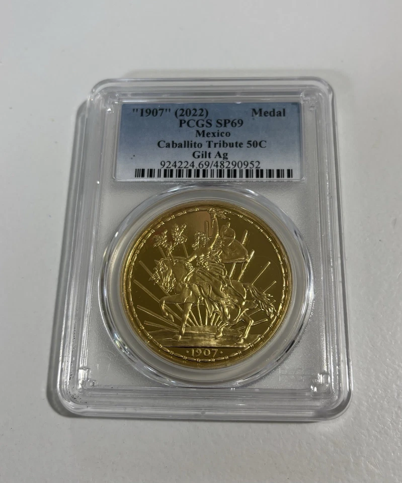1907(2022) 50c Caballito Gilt Mintage 300 PCGS SP69 - Image 1 of 3
