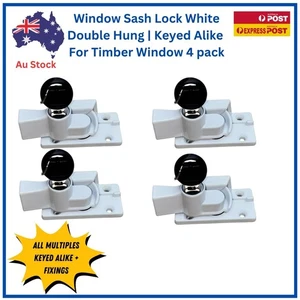 TradeBase Window White Sash Double Hung Lock Lockable Key Alike - 4 Pack - Picture 1 of 6