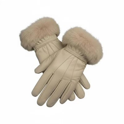 New Ladies Womens Genuine Super Soft Leather Faux Fur Trim Gloves Lined Winter  - Image 1 of 4