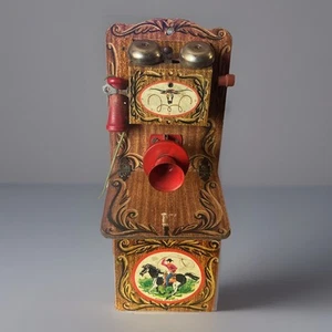 VTG Gong Bell Toys Western Tin Litho Toy Phone Cowboy 1950s Childs MCM Decor HTF - Picture 1 of 17