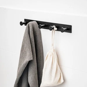 ELMOWO Edelstahl Hakenleiste mit 5 Haken ohne Bohren Wandhaken Bad schwarz - Bild 1 von 8