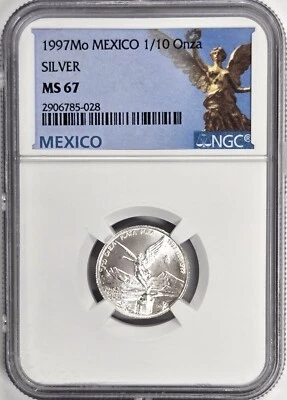 México Libertad 1997 1/10 OZ Moneda de plata - NGC MS67 Foto 1 de 2