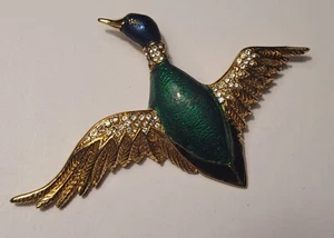 BIJOU VINTAGE BROCHE CANARD SIGNÉ CARVEN PLAQUR OR ÉMAILLÉ VERT BLEU #VRD# K3 - Picture 1 of 10