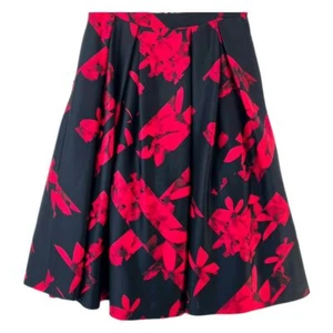 Karl Lagerfeld Paris Black & Red Floral Print A-Line Pleated Skirt Women's 31W - Picture 1 of 13