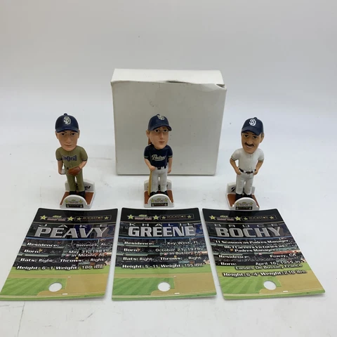 San Diego Padres (Bochy, Peavy, Greene) mini bobblehead set w/ Cards SGA Vintage Cover