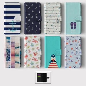 CASE FOR IPHONE 16 15 14 13 12 11 PRO WALLET FLIP PHONE COVER ANCHOR SEA BEACH - Picture 1 of 9