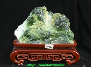 13.7'' Chinese Natural Green Xiu Jade Carving Landscape Tree Bridge Statue - Picture 1 of 19