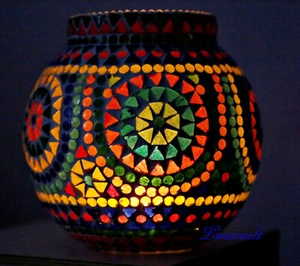Windlicht Teelichthalter Mosaik Kerzenhalter  Glas- 18 cm bunt - Bild 1 von 4