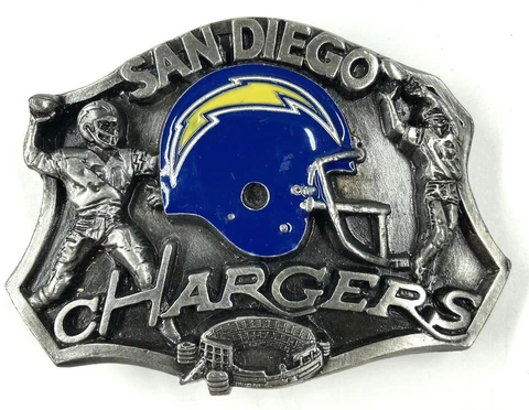 Vintage San Diego Chargers Belt Buckle 1986 Siskiyou NFL Football No. 9935 Cover
