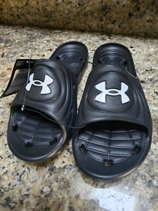 Gym Locker Under Armour UA Locker IV Slides, MEN'S Sandals Black Size 9 NEW - Picture 1 of 4