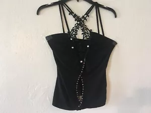 Neu Gr. S Fashion schwarz vorne Perlen Top-importiert - Bild 1 von 7