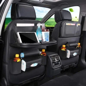 Car Seat Back Organizer with Foldable Table Tray PU Leather Storage Organizer wi - Picture 1 of 9