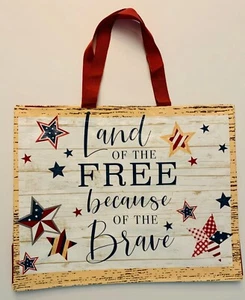 Reusable Patriotic Tote Bag, Spacious, "Land of the Free Because of the Brave" - Picture 1 of 1