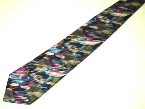 Vintage JT Beckett Herren Krawatte Krawatte blau lila braun Retro 80er geometrisch breit 57" - Bild 1 von 4