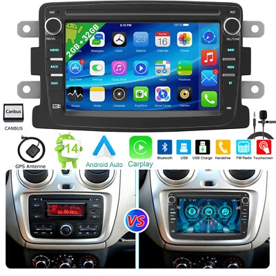 Android 14 Autoradio Per Renault Dacia Duster Dokker Symbol 2+32G Carplay GPS BT - Immagine 1 di 4
