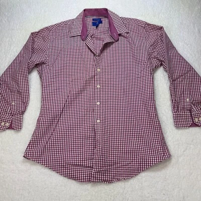 Egara Egyptian Cotton Dress Shirt men's 16.5 Non-Iron Slim Fit Purple Gingham - Image 1 of 4
