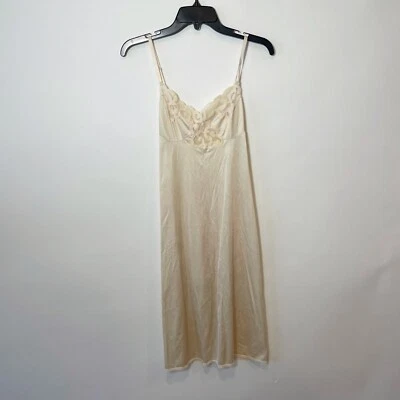 Vintage Cabernet Womens Satin Lace Trim Nightgown Dress Beige S Adjustable USA - Image 1 of 4