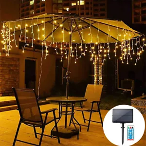 Solar Power LED Icicle String Lights Outdoor Curtain Christmas Home Garden Deco - Picture 1 of 12