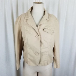 Gap Button Up Linen Cotton Blazer Short Jacket Womens 12 Riding Equestrian Khaki - Picture 1 of 6