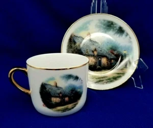 Juego de tazas y platillos vintage Thomas Kinkade luz de luna dorados teleflora - Imagen 1 de 8