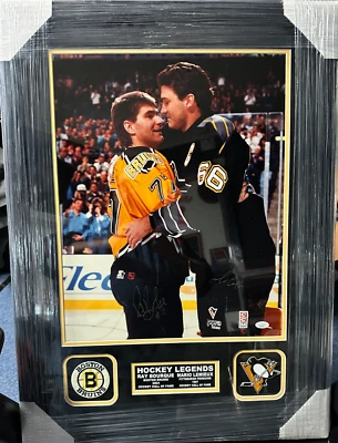 Ray Bourque & Mario Lemieux Autographed 16x20 Photo Framed JSA Bruins Penguins - Image 1 of 4
